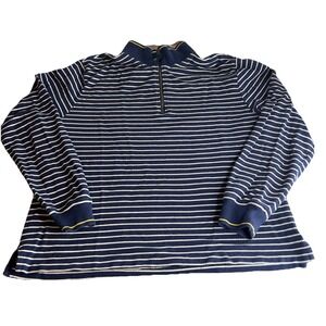 LL Bean Men's XL Tall Navy White Striped Quarter Zip Pullover Cotton Knit Casual
